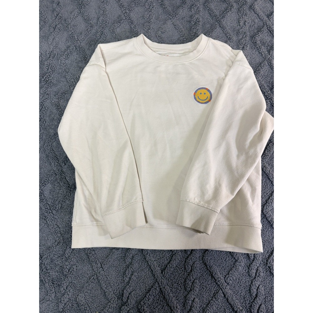 Cat Jack Smiley Face Sweatshirt Kids L (10/12) Beige Long Sleeve Crewneck